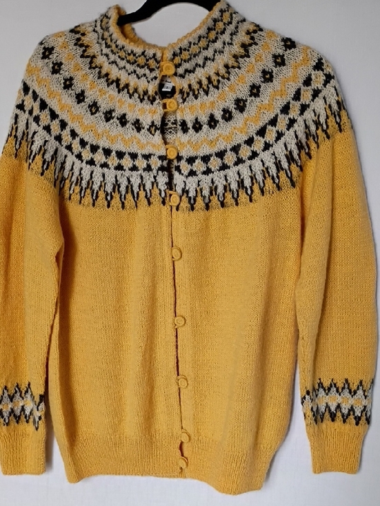 Artelana Sweaters - Artelana  Women's Vintage Yellow Nordic Yoke Button-Up Cardigan Size L